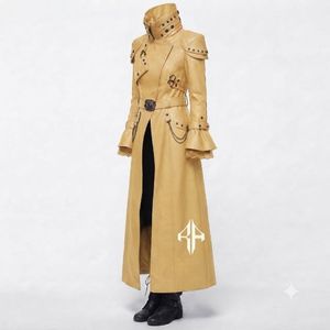 Abrigo gótico de cuero para mujer con manga regular, cuello vuelto y decoración de tela de sarga, personalizado por RIVIAN ATLANTIC - Product Image 6