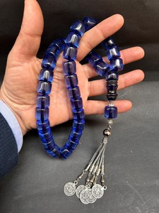 Cuentas de Oración de Resina Azul de Lujo, Hechas a Mano, Tasbih Islámico de Resina con Detalles en Plata, Misbaha, Regalo Musulmán para Él - Product Image 2
