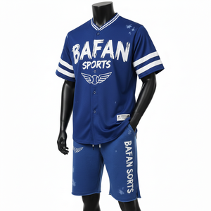 Ensemble de shorts de baseball pour hommes en tissu maille polyester durable, léger, bleu, tenue d'entraînement, impression de logo personnalisée pour ensemble de shorts homme - Product Image 4
