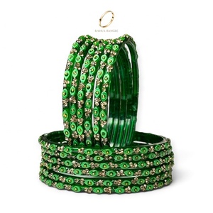 Best Selling <b>Emerald</b> Cut Raindrop Green Kashmiri Transparent Bangles with Gold Plated for Women Jewellery <b>Set</b> - Product Image 2