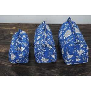 Pochette de maquillage légère en coton biologique matelassé, faite à la main en Inde, écologique, avec fermeture éclair, pour trousse de toilette, taille moyenne - Product Image 1