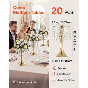 20 Pezzi Vasi per Fiori da Matrimonio con Finitura Elettroplaccata, Facile Installazione, Altezza 13,4 Pollici, Centrotavola e Decorazioni per Banchetti in Cristallo - Product Image 3