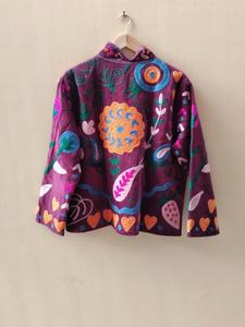 Premium Purple <b>Velvet</b> Embroidered Suzani Jacket With Floral Pattern Full Sleeve Stand Collar Handmade Bohemian <b>Women</b> Winter <b>Coat</b> - Product Image 6