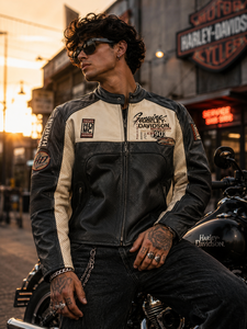 Vintage Versatile Handsome <b>Summer</b> Off-road Cruiser <b>Motorcycle</b> <b>Jacket</b> Unisex Long Sleeved Leather Classic Heavy Duty - Product Image 1