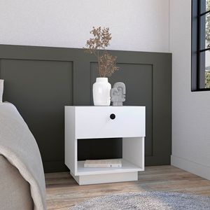 Comodino Macon con cassetto singolo e ripiano aperto bianco di DEPOT E SHOP - Product Image 1