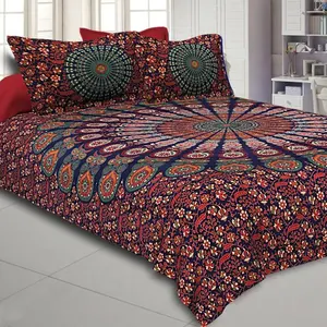 独家印度曼陀罗挂毯床上用品带枕套面料棉大号床单套装