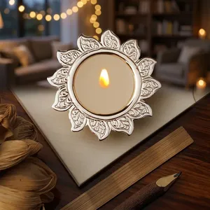 Silver Plated Brass Tea Light Holder | Handmade Durable Eco-Friendly Portable Easter <b>Christmas</b> Home Decor Table <b>Centrepiece</b> | - Product Image 3