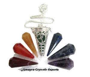 Pendule à Cage en métal argenté avec Chakra Interchangeable, pierres d'agate à facettes, vente en gros, acheter chez Amayra crystal export - Product Image 1