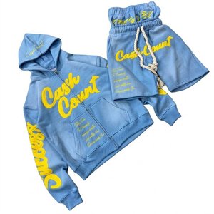 Novedades, Conjunto de Sudadera con Capucha y Pantalones Cortos Azules para Hombre con Logotipo Bordado Personalizado, Ropa Deportiva de 2 Piezas, Atuendo Informal para Chico - Product Image 1