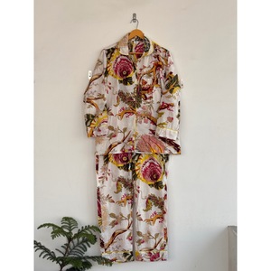 Conjunto de Pijama Bohemio con Estampado Floral, 100% Algodón, Manga Larga, Corte Regular, Cintura Elástica, Uso Diario Informal, Transpirable para Todas las Temporadas - Product Image 2