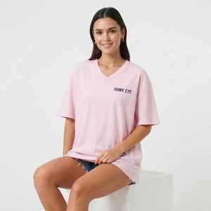 <b>Women's</b> Pink <b>V</b>-<b>Neck</b> Short Sleeve <b>T</b>-<b>Shirt</b> Loose Fit 100% Cotton Casual Jersey Print Logo Top Spring Summer - Product Image 5