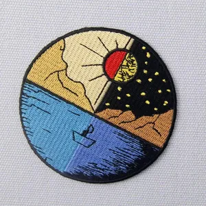 Patch brodé circulaire avec scène jour et nuit, appliqué thermocollant pour cadeaux - Product Image 2