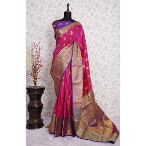 DISEÑADOR RAE SEDA MEENAKARI JARI TRABAJO SAREE CON BLUSA DESCOSADA RANI - Product Image 1