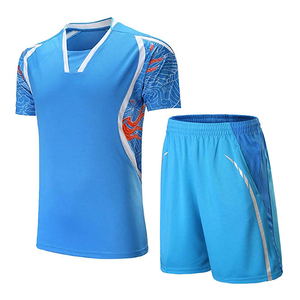 Men's Blue Sublimated Tennis Shirt With Pink Stripes And Black Shorts Set Crew Neck Short Sleeve Moisture Wicking <b>Athletic</b> Wear - Product Image 5