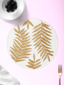 Set de table rond fait main en perles, perles de verre dorées et blanches, décoration florale pour la maison, broderie FAIZA CRAFT, point de croix et travaux d'aiguille - Product Image 2