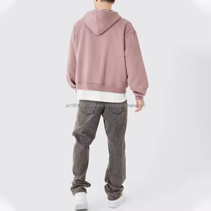 Boxy cropped doble cremallera con capucha Oversized Boxy Plain Double Zip Through Cropped Men's Hoodie - Product Image 3