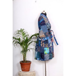 Robe Kantha de style kimono japonais faite à la main, imprimé Suzani multicolore, veste d'hiver réversible avec ceinture à nouer, vêtements de nuit, utilisation spa - Product Image 5