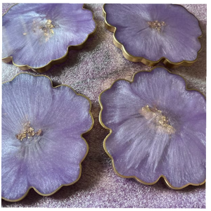Custom <b>Pastel</b> Lilac Resin Coasters Gold Accents Handmade Floral Epoxy Cup Mat Set Non-Toxic Eco-Friendly 10mm Home <b>Decoration</b> - Product Image 3