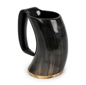 Taza clásica vintage de cuerno de búfalo Wild Horn con asa, forma natural, taza para cerveza, para fiestas, juego de tazas. - Product Image 3