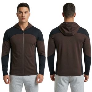 Sweat à capuche pour homme en polycoton molletonné, marron espresso foncé, durable, chaud, confortable, coupe-vent, avec fermeture éclair intégrale et col à capuche. - Product Image 1