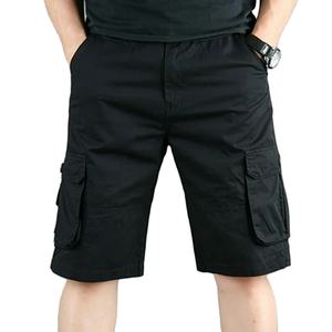 Shorts cargo pour hommes en coton 100% décontractés à la vente chaude avec plusieurs poches respirantes à séchage rapide noir uni - Product Image 1