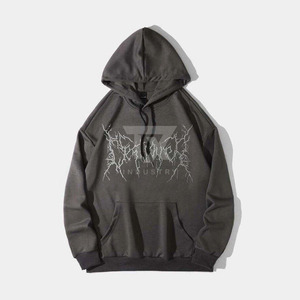 Heavyweight Black Rhinestone Letter Pattern Full <b>Zip</b> Hoodie Premium Cotton Streetwear - Product Image 1