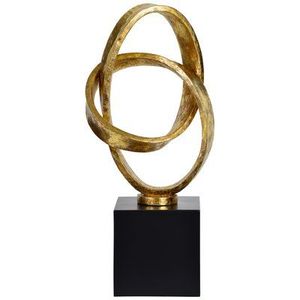 Sculpture géométrique moderne en aluminium et laiton plaqué or, faite à la main, sur socle en pierre, décoration de salon - Product Image 3