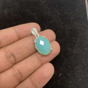 จี้เงินเยอรมันเครื่องประดับอัญมณีทรงวงรีทำด้วยมือ Aqua Sky Sky - Product Image 1