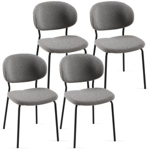 Ensemble de 4 chaises de salle à manger modernes du milieu du siècle, tissu bouclé gris avec dossier incurvé pour cuisine et salle à manger - Product Image 2
