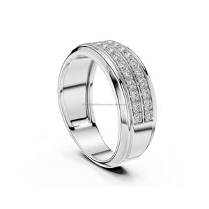 Anillo de compromiso y boda de moissanita para hombre, doble fila, engaste pavé, estilo eternidad, plata de ley 925, joyería hip hop - Product Image 3