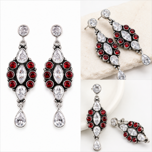Vente en gros de boucles d'oreilles pendantes bohèmes en argent oxydé multi-pierres pour femmes |   Déclaration de mode |   Vente en gros, fabricant, meilleur prix - Product Image 1