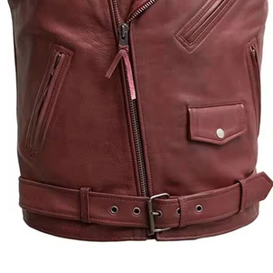 Chaleco de Motocicleta de Cuero Genuino para Hombre, con Correa Lateral Ajustable, Cierre de Cremallera, Ropa Exterior Cortavientos para Conducir en Invierno - Product Image 4