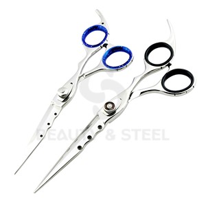 Professional Stainless Steel Hair Cutting Scissors with Scalloped Blade and Blue Sparkle Finger <b>Ring</b> Inserts - Product Image 3