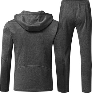 Men’s Performance Charcoal Grey Heather Tech Tracksuit – Premium Two-Piece Athletic Set Featuring Full-<b>Zip</b> <b>Hooded</b> Training - Product Image 2
