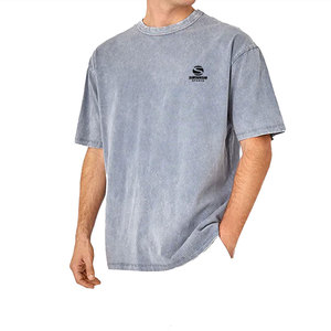 Camiseta Gris para Hombre, Lavado Ácido, Algodón, Oversize, Hombros Caídos, Estilo Vintage, Casual, Streetwear, Ligera - Product Image 1