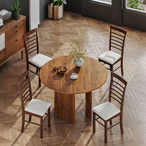 Set di 4 Sedie da Pranzo in Legno Marrone Scuro e Beige, Stile Rustico, Sedie da Cucina Imbottite con Telaio in Legno di Gomma - Product Image 2