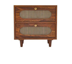 Wholesale modern solid wood bedside <b>table</b> 2 rattan drawer fluted nightstand bedroom nightstand home furniture Jodhpur - Product Image 1