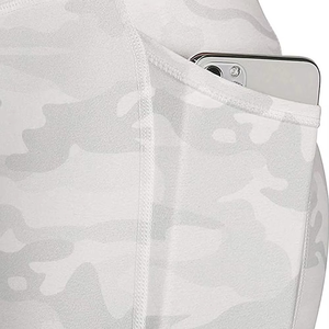 กางเกงขาสั้นโยคะผู้หญิงคุณภาพดีที่สุด เอวสูง ยืดหยุ่นได้ สีเทาอ่อนลายพราง มีกระเป๋า ระบายอากาศได้ดี กระชับรูปร่าง - Product Image 5