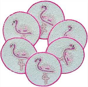 Embroidered Floral Polyester/Cotton <b>Table</b> Coasters Set of 6 Eco-Friendly Customizable Home & Hotel Use Housewarming Gift - Product Image 2