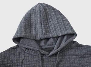 Sweat-shirt à capuche en tricot gaufré gris foncé pour homme, coupe classique, décontracté, manches longues, pull d'automne - Product Image 4