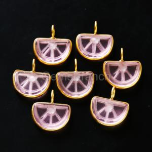 AAA Pink Amethyst Orange Fruit Carved Gemstone Pendant Sterling <b>Silver</b> Gold Vermeil <b>Charm</b> Handmade Jewelry Pendant For Necklace - Product Image 3