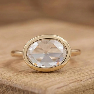 Bague Solitaire de Mariage en Or Massif 10K 14K 18K Certifiée IGI, Diamant de Laboratoire Taille Rose Ovale, Pureté DEF Couleur VS VVS, Monture Bezel - Product Image 5