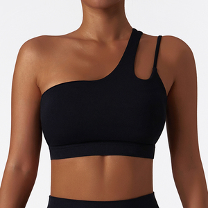 Conjunto de Sujetador Deportivo Sin Costuras para Mujer, Diseño Recortado con Tirantes Cruzados, Soporte Medio, Ropa Deportiva para Yoga, Color Crema - Product Image 1