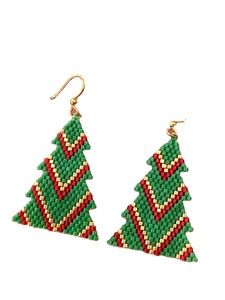 ต่างหูปักต้นคริสต์มาสสีเขียวสไตล์คลาสสิกทำด้วยมือสำหรับผู้หญิงและผู้หญิงจากอินเดีย - Product Image 2