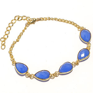 Blue Chalcedony Pear Cut Gemstone 18k Gold Plated <b>Adjustable</b> Chain Connector <b>Bracelet</b> For Women - Product Image 3