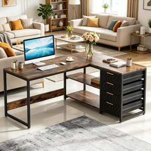 Scrivania da Ufficio Industriale con 4 Cassetti e Piedini Regolabili, Tavoli per Computer per Uso Ufficio - Product Image 5