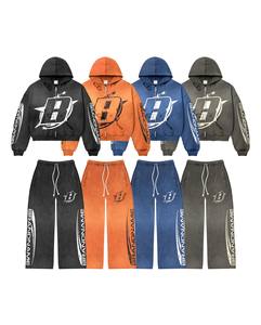 Multi Color Cropped <b>Zip</b> Hoodie Wide Pants Set | Oversized Streetwear Matching Set | OEM Private Label Manufacturer - Product Image 1