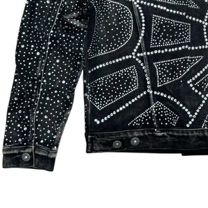 Men Rhinestone Spiderweb Denim Jacket Distressed Black Trucker Streetwear Coat OEM Custom Fashion - Product Image 4