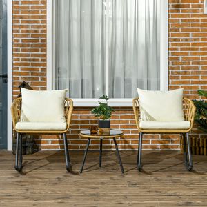 Set di 3 Sedie a Dondolo da Esterno in Rattan Bianco Crema, Resistenti alle Intemperie, con Cuscini per Giardini e Bistrot - Product Image 2