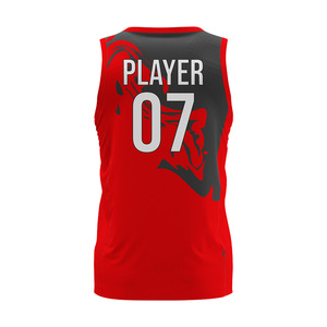 Maillot de basket-ball rouge personnalisé pour homme, impression sublimée, col en V, sans manches, respirant, coupe athlétique, vêtements de basket-ball - Product Image 5